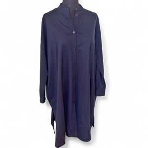 ARTS & SCIENCE Japan Collarless Black Shirt Dress Tunic Button Down Pockets SZ 1